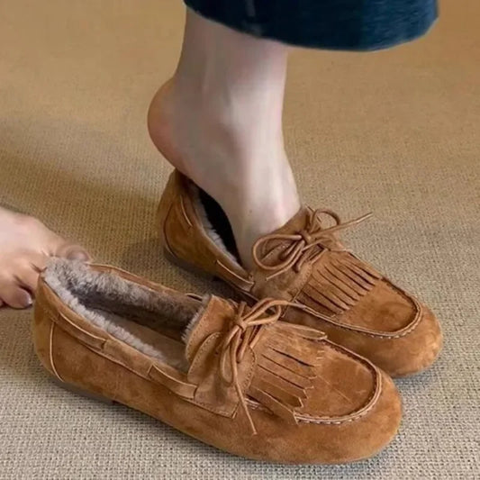 Shoes for Women 2024 Hot Sale Warm Women's Flats Daily Casual Flats Women Bow Tie Fringe Round Toe Soft Bottom Shoes Ladies