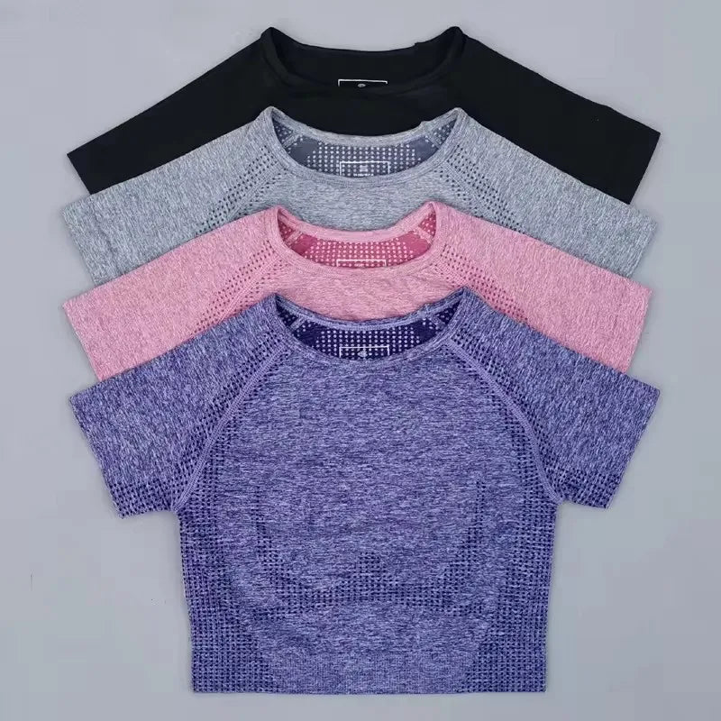 Seamless Yoga Top Short Sleeve Workout Tops For Women Fitness Gym Crop Top Athletic Sport T shirt Women Sportswear