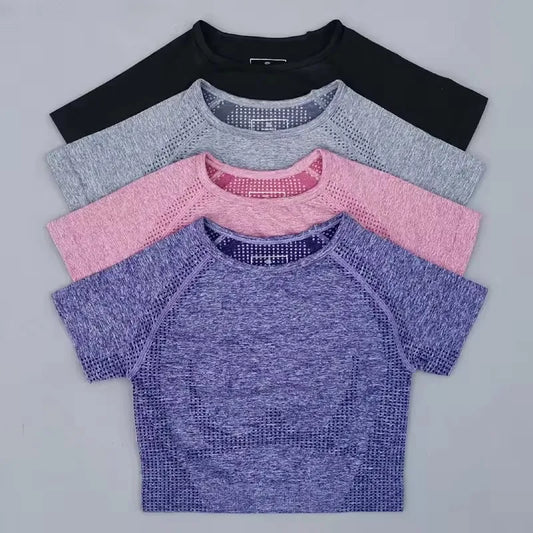 Seamless Yoga Top Short Sleeve Workout Tops For Women Fitness Gym Crop Top Athletic Sport T shirt Women Sportswear