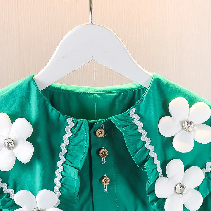 Children's Korean version Dress Spring and Autumn Fashion Girl's Pure Cotton Flower Doll Neck Dress Infant Princess Dress 0-4Y