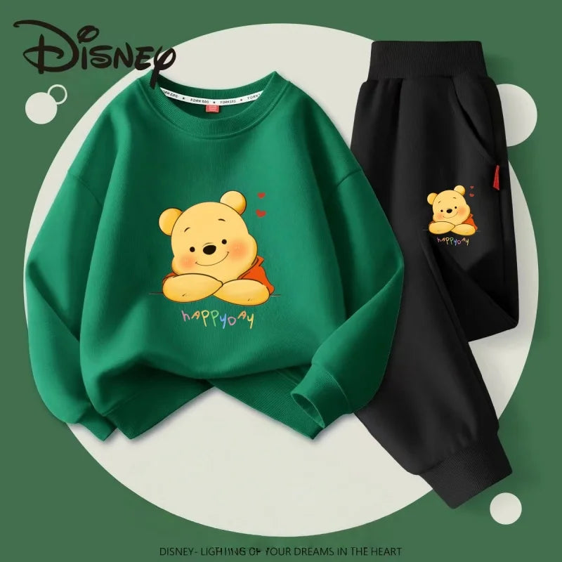 Spring Baby Girls Clothes Set Children Disney Winnie the Pooh Print Sweatshirt Top and Pants Bottom 2Pcs Suit Cotton Tracksuit