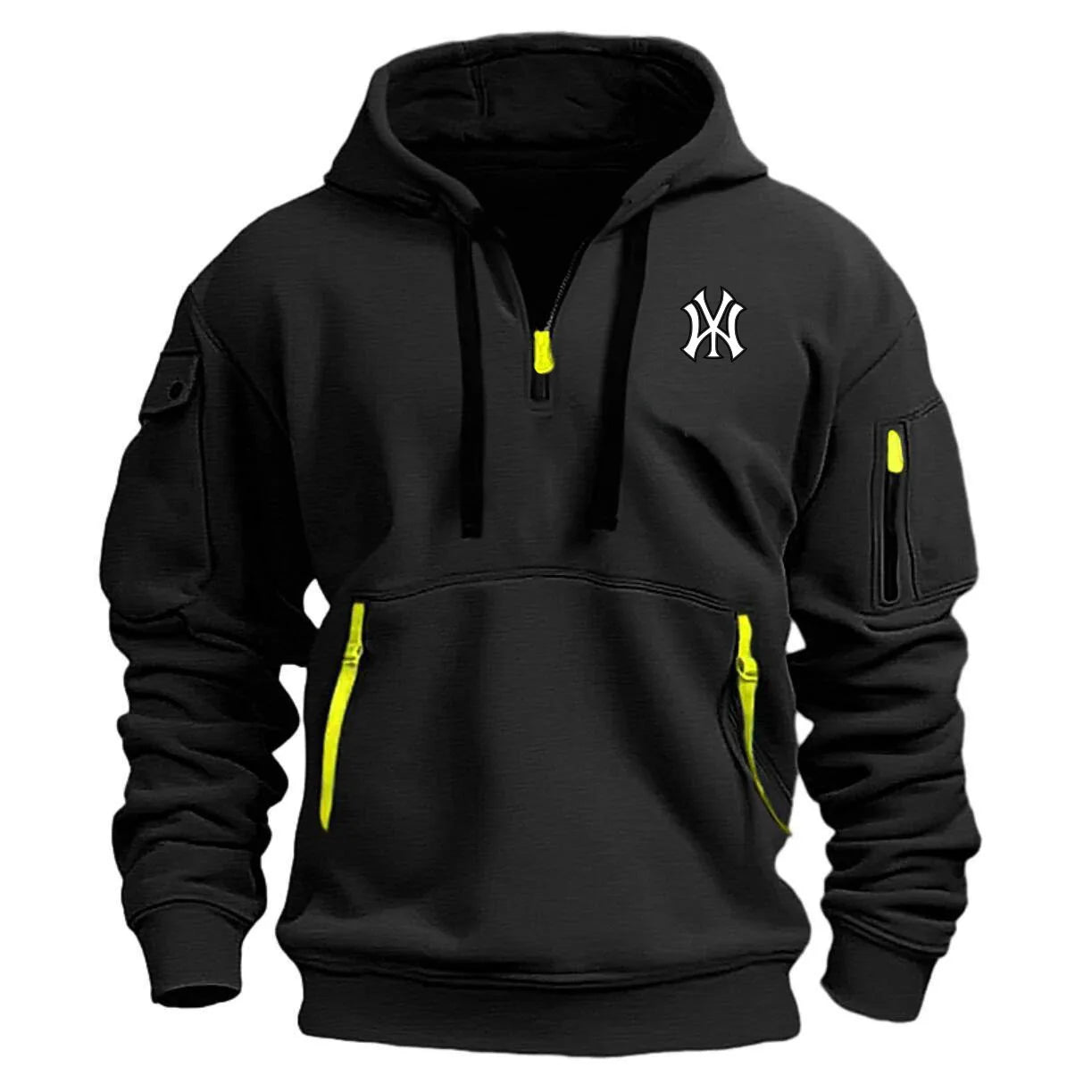Men's casual sports hoodie spring and autumn fashion arm pocket pull rope hooded solid color loose long-sleeved blouse pullover