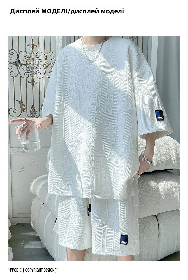 Summer ort Sve T-irt Set Men's Casual Spor Lightweight Five-Quarter Pants Matching Whole Set Youth Faion