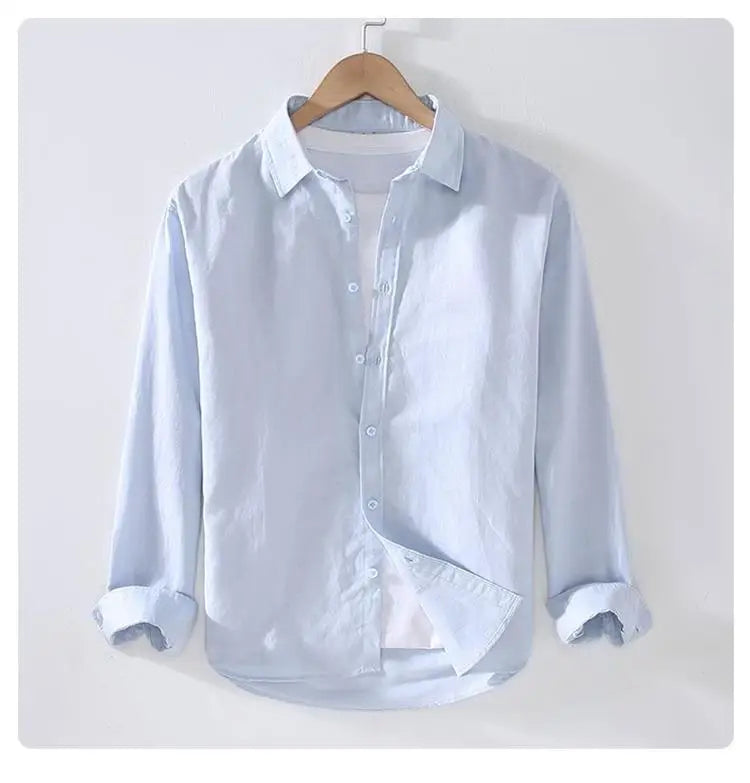 Men's Casual Loose Fit Long Sve Linen irt Thin Cotton Linen Material Summer Faion Inner Wear White Spring Summer Top