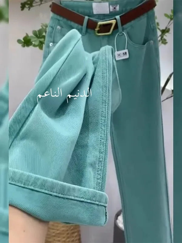 High Waist Straight Leg Jeans Women's plus Size Thin Autumn High Waist Loose Wide Leg Old Dad Pants een Color Premium Quali