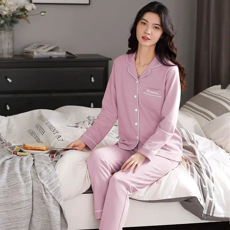 Pure Cotton Long Sleeve Sleepwear Set for Women Spring Autumn plus Size Loungewear Summer Outfit Comfortable Home Clothes
