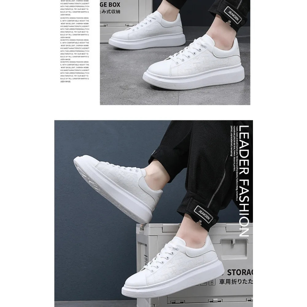 Classic white shoes for men 2025 hot style versatile platform thick sole heightening men's shoes casual sneakers black