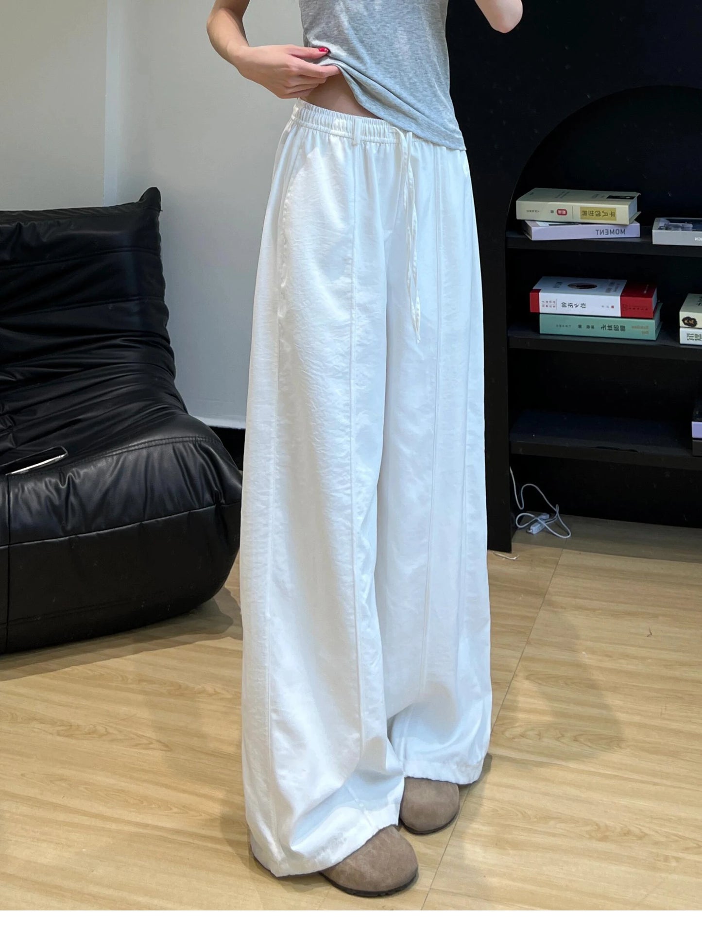 Korean Sle Simple White Straight Leg Pants Women Summer Thin High Waist Wide Leg Loose Feelings Casual Trousers