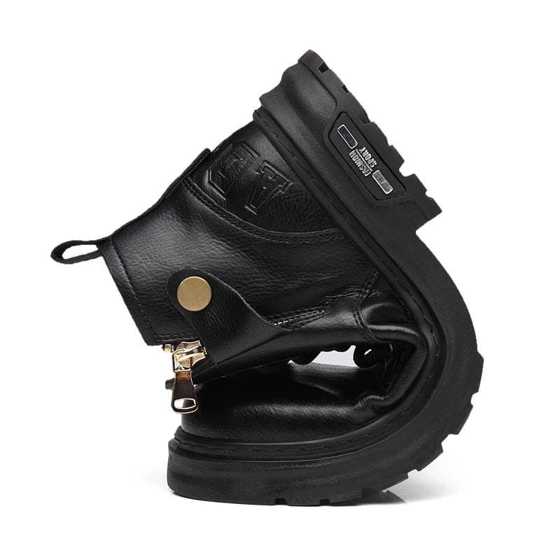 2025 New British Style Ankle Boots Men Outdoor Shoes Cargo Wear Casual High Quality Leather Boots Men's Non-slip Motorized Boots