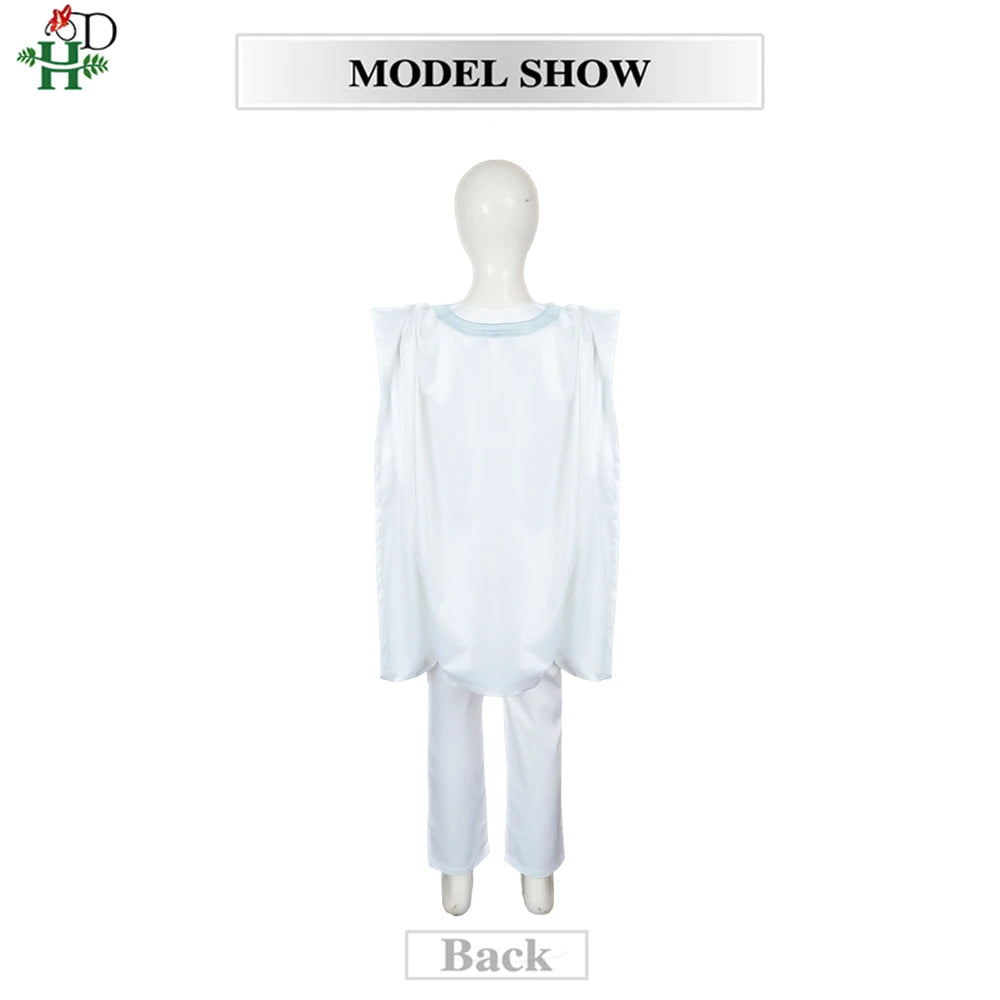 H&D 2025 African Tradition Clothes For Kids Boys White Blue Long Sleeve Tops Embroidery Dashiki Robe Shirt Pant Child Set 3 PCS