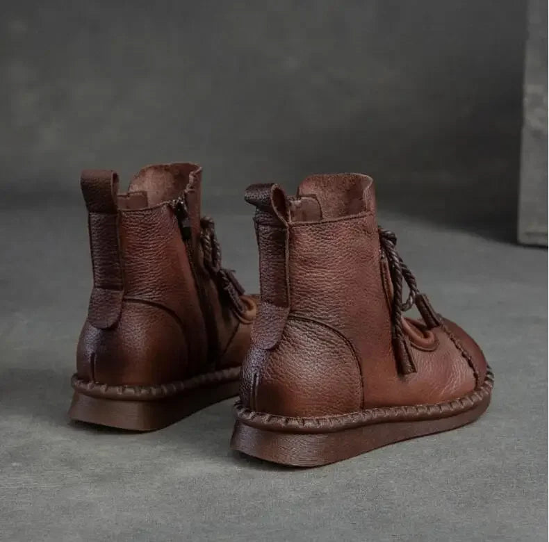 Women's Boots Spring Autumn New Retro Non-Slip Soft Bottom Flat Shoes Comfortable Soft Cowhide Ankle Boots