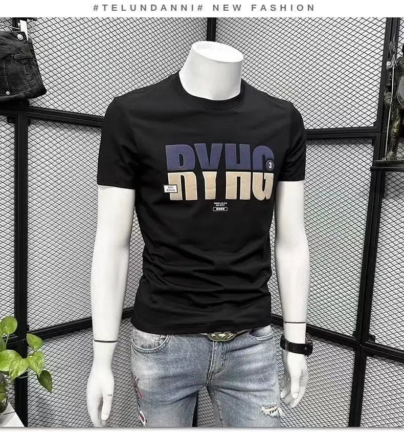 Summer Men's Clothing Luxury Designer 100℅ Cotton Streetwear Letter Printed Casual Cotton Tees Men's O-Neck Short Sleeve T-Shirt