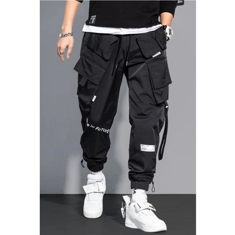 Thin Streetwear Casual Pants Men Ribbons Harem Jogging Pants Male Slim Fit Spring Cargo Pants Multi-Pockets Women Trouser K1299
