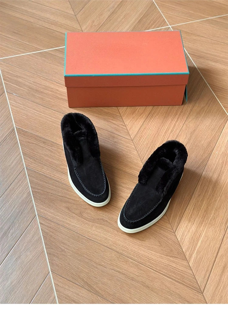 Boots Women Ankle Fur boots Fashion Women  Leather loafers flat 2025 High Quality Winter boots Comfortable Wool Snow