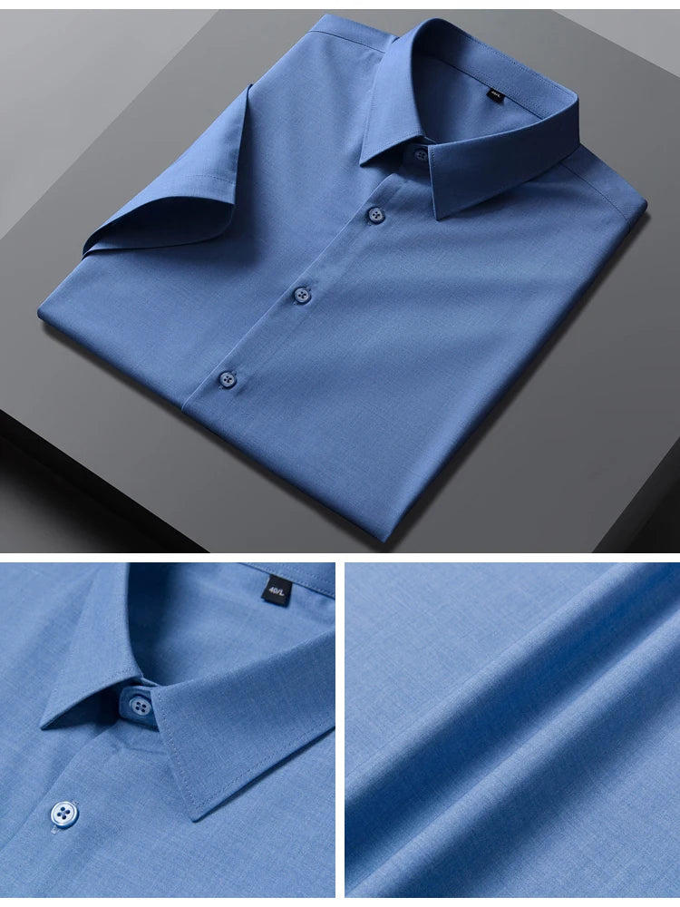 Men's Formal Business Short Sleeve Dress Shirt Wrinkle Free Regular Fit 4-Way Stretch Button Up Shirts for Spring Summer Holiday