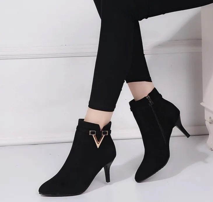 Boots Shoes Round Toe Boots-Women Zipper High Heel Lolita Rubber Pointy 2024 Ladies Ankle Rock Solid Spring Lace-Up PU Retro Po