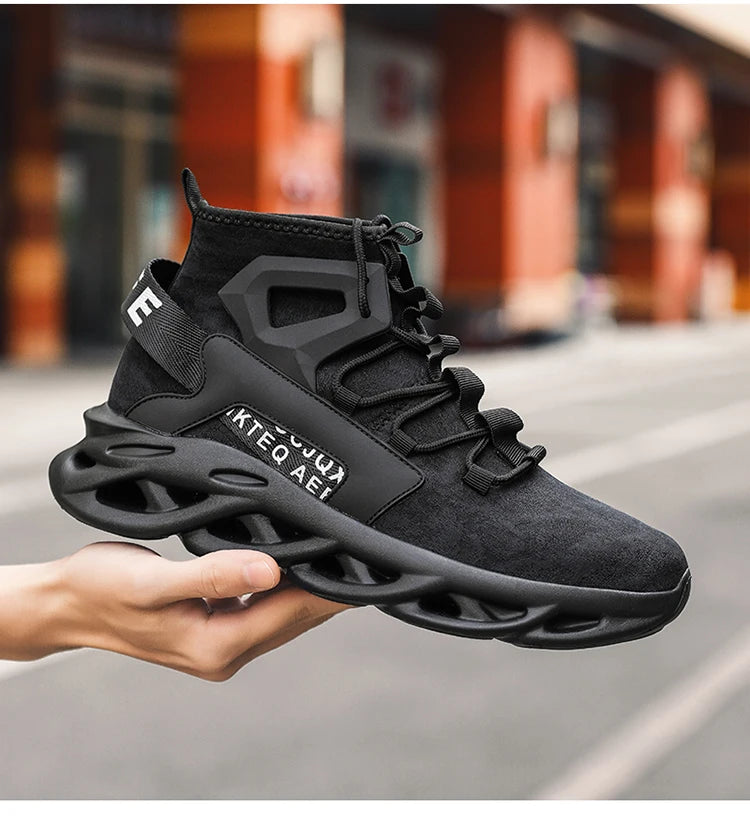 Men's high-top, large-sized casual sports shoes, anti-slip, breathable, woven mesh, loafers, running and tennis men's shoes