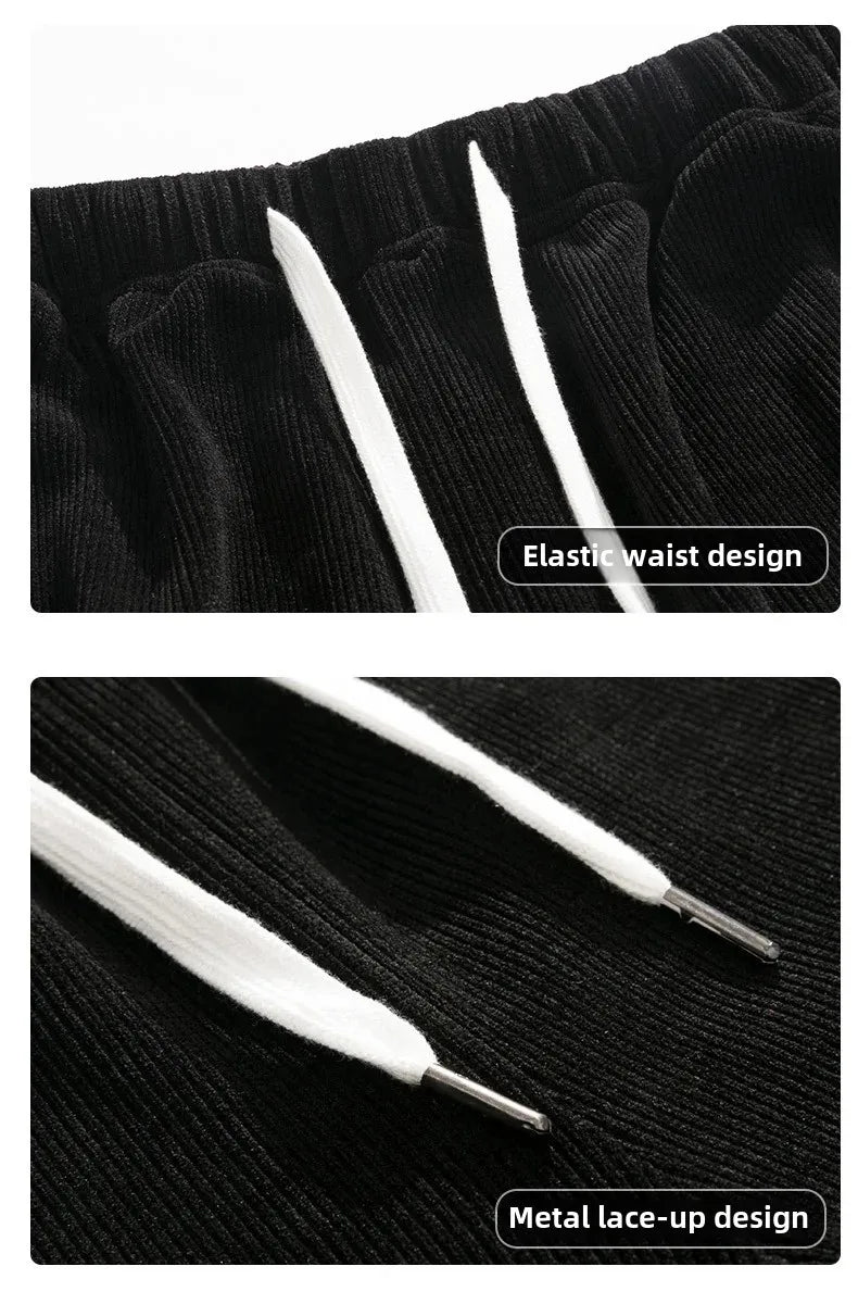 Trendy Corduroy Men's Pants Casual Fleece-Lined Loose-Fit Straight-Legged Sweatpants Autumn Winter High-Quality Foreign Trade