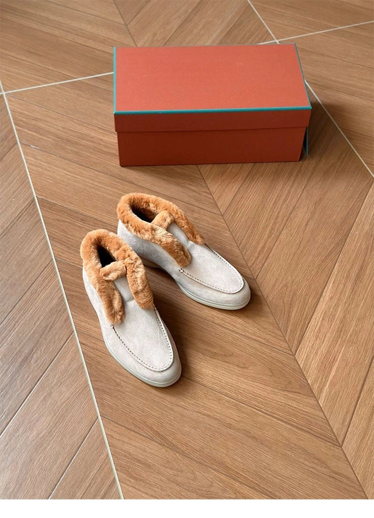 Boots Women Ankle Fur boots Fashion Women  Leather loafers flat 2025 High Quality Winter boots Comfortable Wool Snow