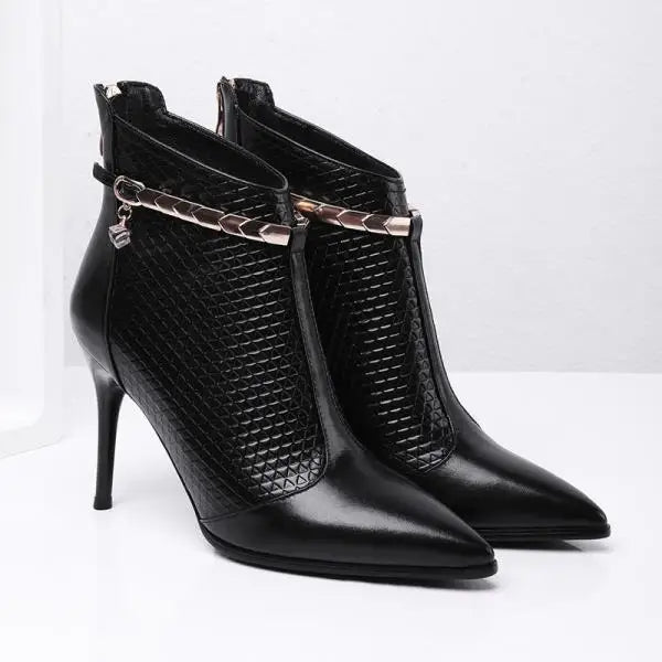 Boots Shoes Round Toe Boots-Women Zipper High Heel Lolita Rubber Pointy 2024 Ladies Ankle Rock Solid Spring Lace-Up PU Retro Po