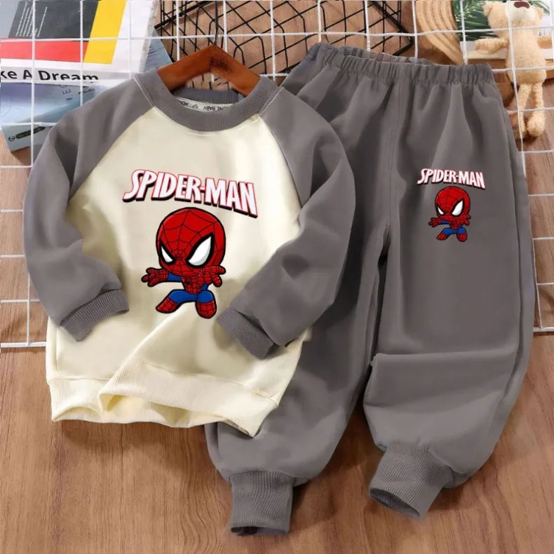 MARVEL Anime Spiderman Print Boys Spliced Sweatshirt 2-piece Sets Kids O Neck Hoodies and Long Pant 2pcs Set Kids Sport Clothes