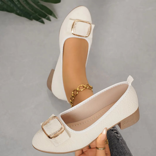Women's shoes 2025 Soft Sole and Soft Surface Single Shoes Summer New Shallow Mouth Metal Buckle Non-slip Square Heel Shoes