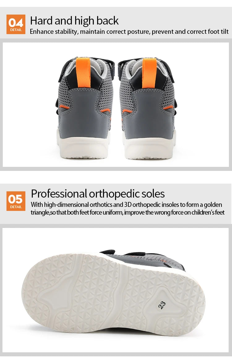 Orthopedic Shoes for Kids Boys School Sports Sneakers with Arch Support Corrective Insoles High Back Breathable Black Trainers