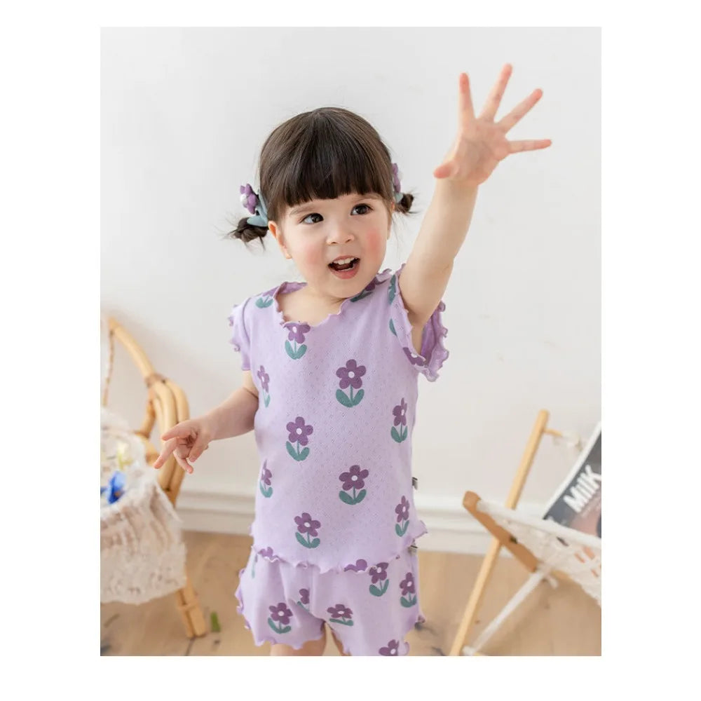 Bear Leader Summer New Pajama Baby Girl Clothes 3-7 Years Old Flower Printed Short Sleeved Top + Shorts Cute Children's Set