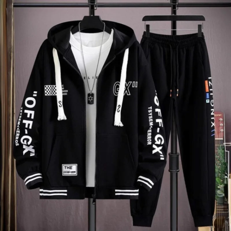 Hoodie Men's Set Spring and Autumn Two-piece Set Trendy Loose Clothing Hooded Jacket Cardigan