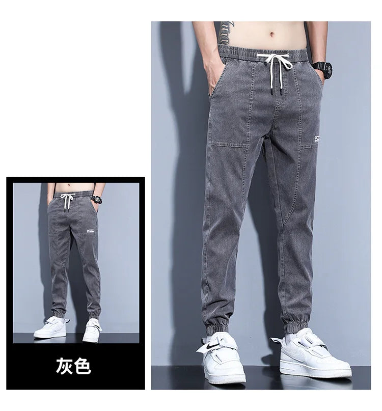 Jeans Open Pants Men's Fall/Winter Fleece-Lined Thick Loose Ankle Banded Working Pants Harem Casual Pants