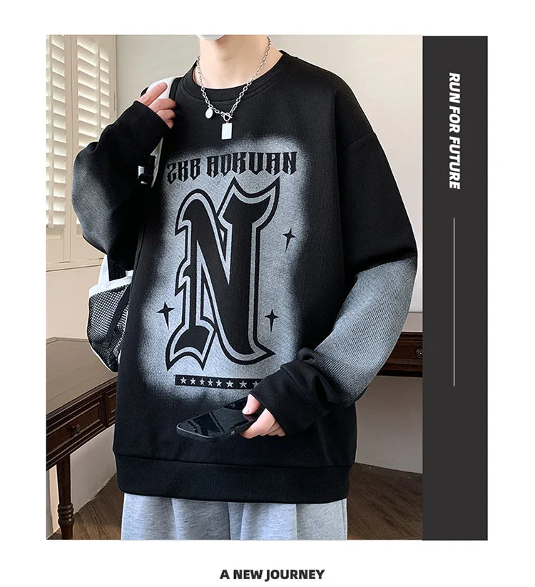 Trendy Men's Hoodie Fashionable Round-Neck Loose Casual Sweatshirt for Spring and Autumn Comfortable Youthful and Dynamic Top