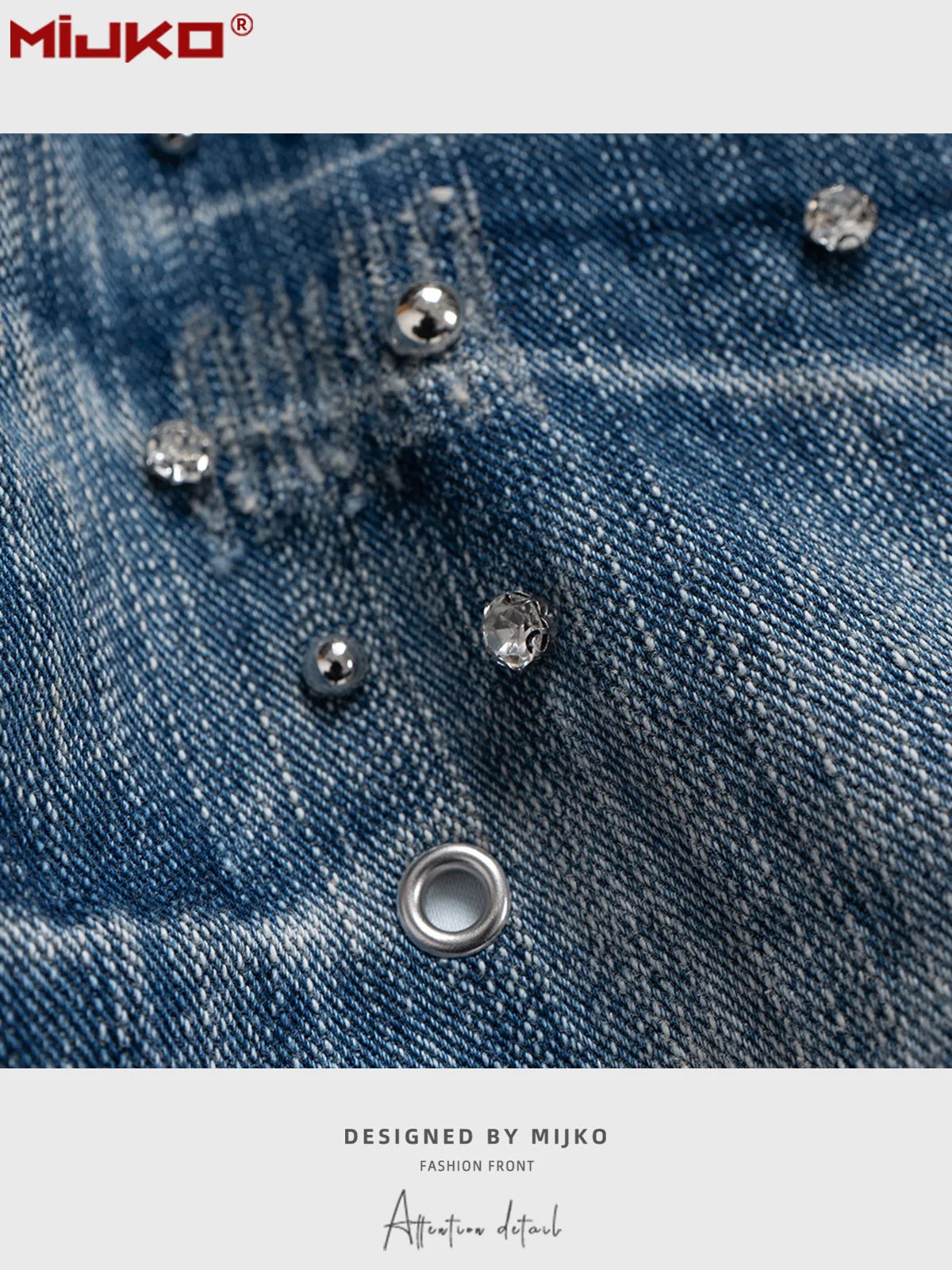 MIJKO Men Women Jeans Washed Fashion Rivet Casual Denim Pants