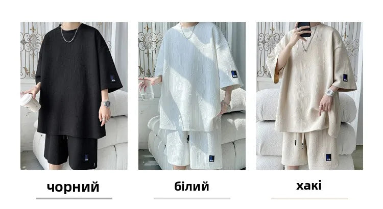 Summer ort Sve T-irt Set Men's Casual Spor Lightweight Five-Quarter Pants Matching Whole Set Youth Faion