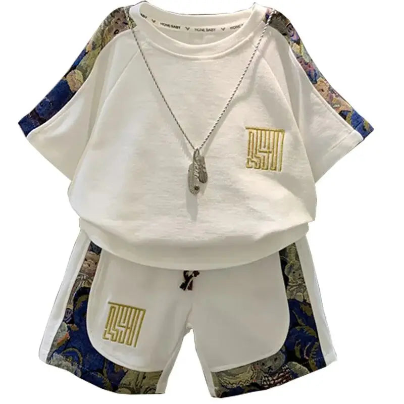Children's Summer Set 2025 New Boys' Baby Cool Handsome Short sleeved T-shirt Shorts Two piece Set