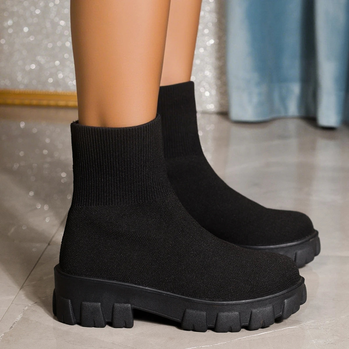 Women's Boots 2025 Platform Boots for Autumn Winter Shoes Fashion Round Toe Slip on Platform Shoes Women's Ankle Boots