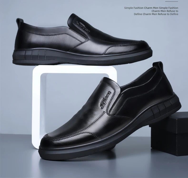 Classic Men's Leather Shoes New Black Soft Bottom Anti Slip and Breath Shoes Low-top Business Casual Loafers Formal Men's Shoes