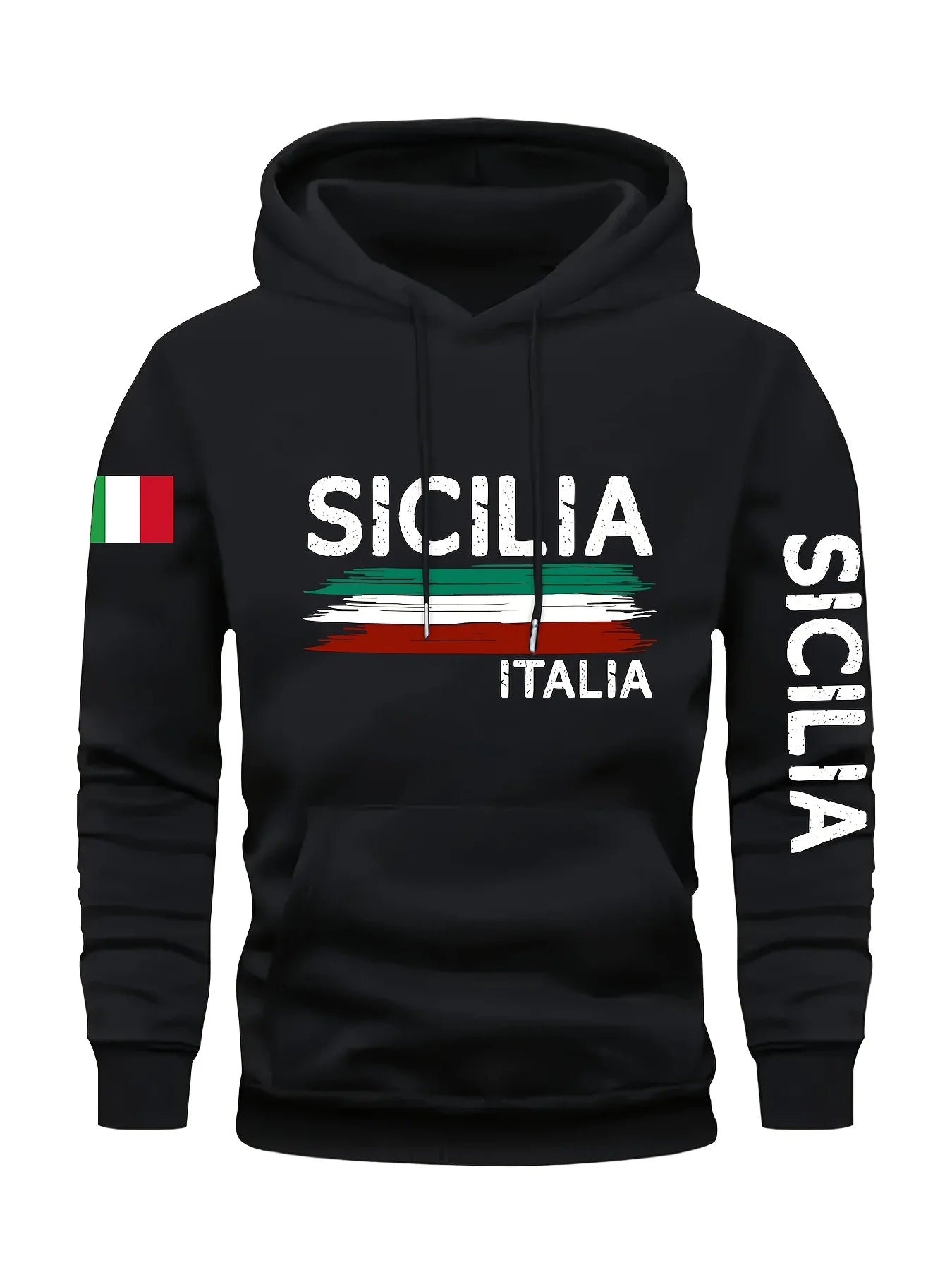 Hoodie Casual Pullover Pocket Geometric Pattern Knit Fabric Slight Stretch Regular Fit Hooded Collar Fashion Sports Sweatshirt