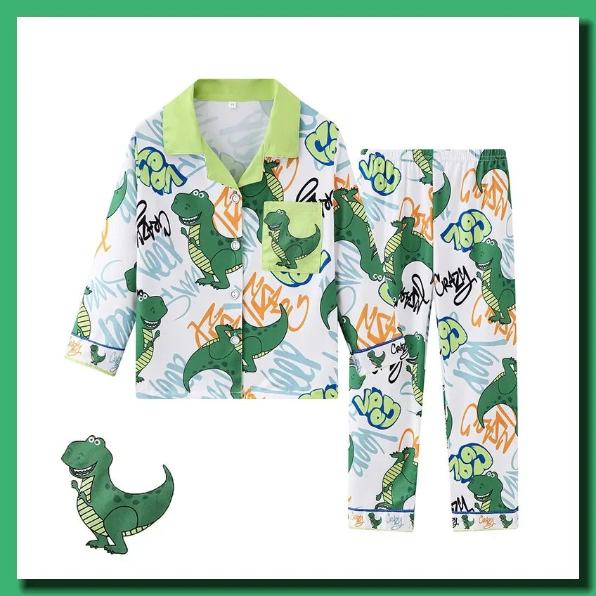 New Children's Capybara Pajamas Set for Spring Autumn Lapel Long Sleeves Girls Boys Loungewear Set For Older Kids Clothes Set