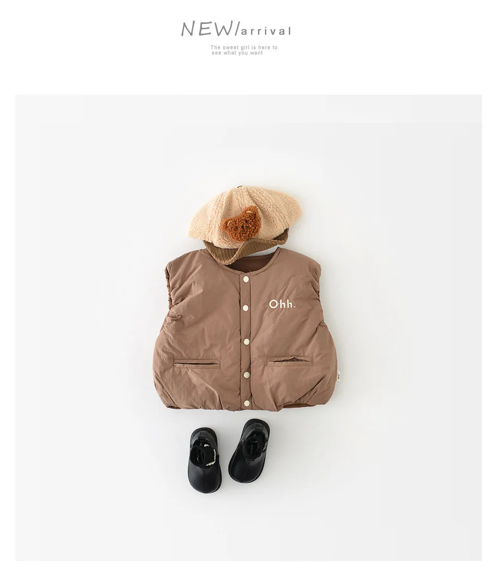 LILIGIRL Winter Baby Vest Thicken Letter Toddler Girls Waistcoat Simple Warm Infant Fleece Padded Coat 6M-3T