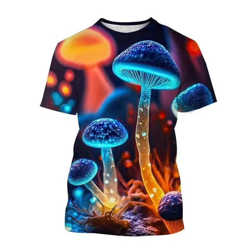 Mushroom Forest T-Shirts Plants Graphic 3D Print Men Women T Shirt Short Sleeve Oversized Harajuku Y2k Tops Tees Kids Clothing