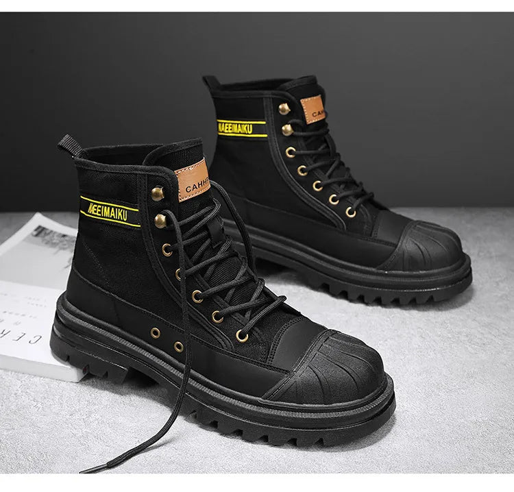 Boots Men's Shoes  Autumn and Winter Breathable High-top Boots Heightened Thick-soled All Match Canvas Casual Shoes Mens Boots