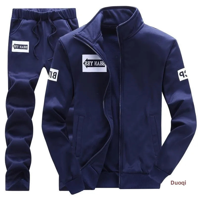 Trendy Hoodie Men's Stand Collar Jacket Casual Sportswear Long Pants Spring Autumn Youth plus Size Clothing Set