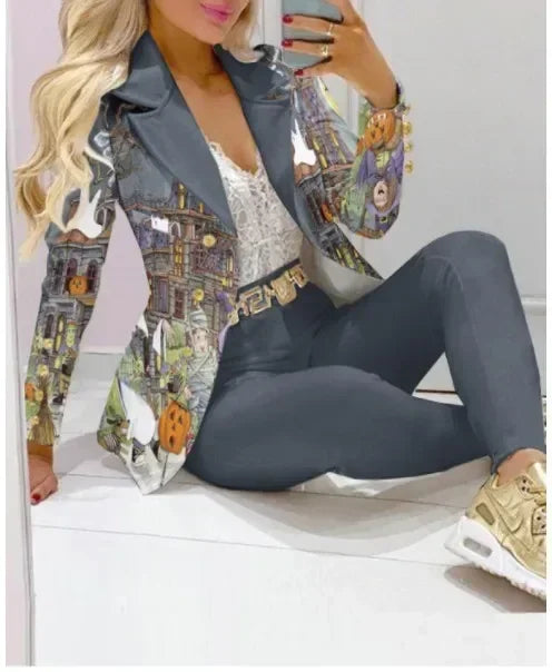 2025 Spring Autumn Two Piece Set Women Office Tracksuits For Ladies Outfits Lapel Collar Double Breasted Blazer Suit Pants Set