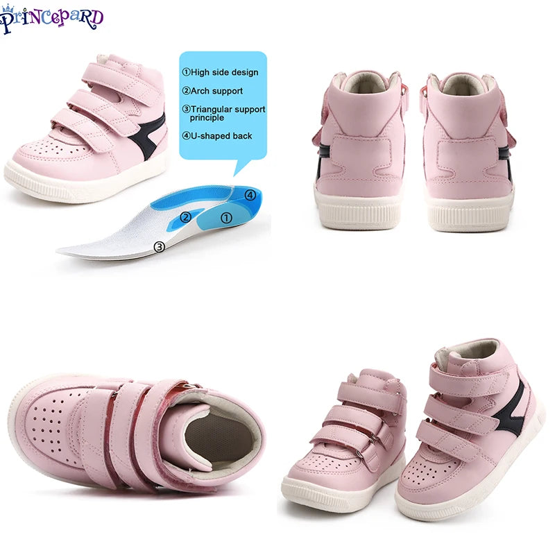 Kids Orthopedic Shoes for Boys and Girls with Arch Support Flat Feet, Black and Pink Leisure Walking Correcting Casual Sneakers