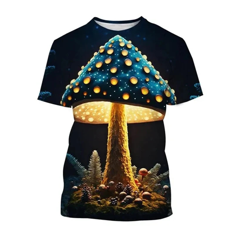 Mushroom Forest T-Shirts Plants Graphic 3D Print Men Women T Shirt Short Sleeve Oversized Harajuku Y2k Tops Tees Kids Clothing