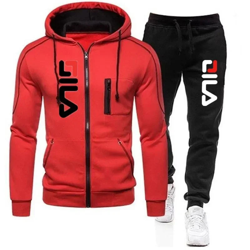 Autumn and Winter 2025 new Men's zipper jacket and pants 2-piece set, outdoor fashionable and casual men's jogging sportswear