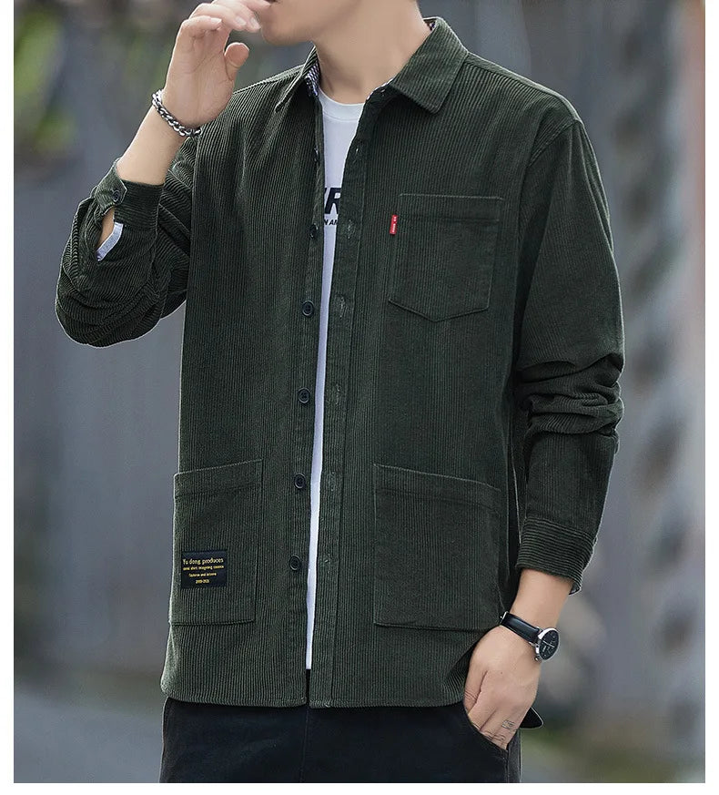 Corduroy Long Sleeve Shirt Casual Slim Fit Youth Multi Pocket Wear Resistant Fashionable Spring Autumn Men's Outerwear