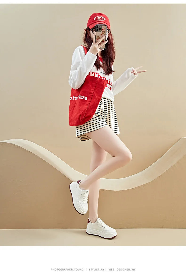 Women's White Shoes2025Autumn New Thick-Soled Platform Shoes Leather Surface All-Season Casual Sports Shoes for Women