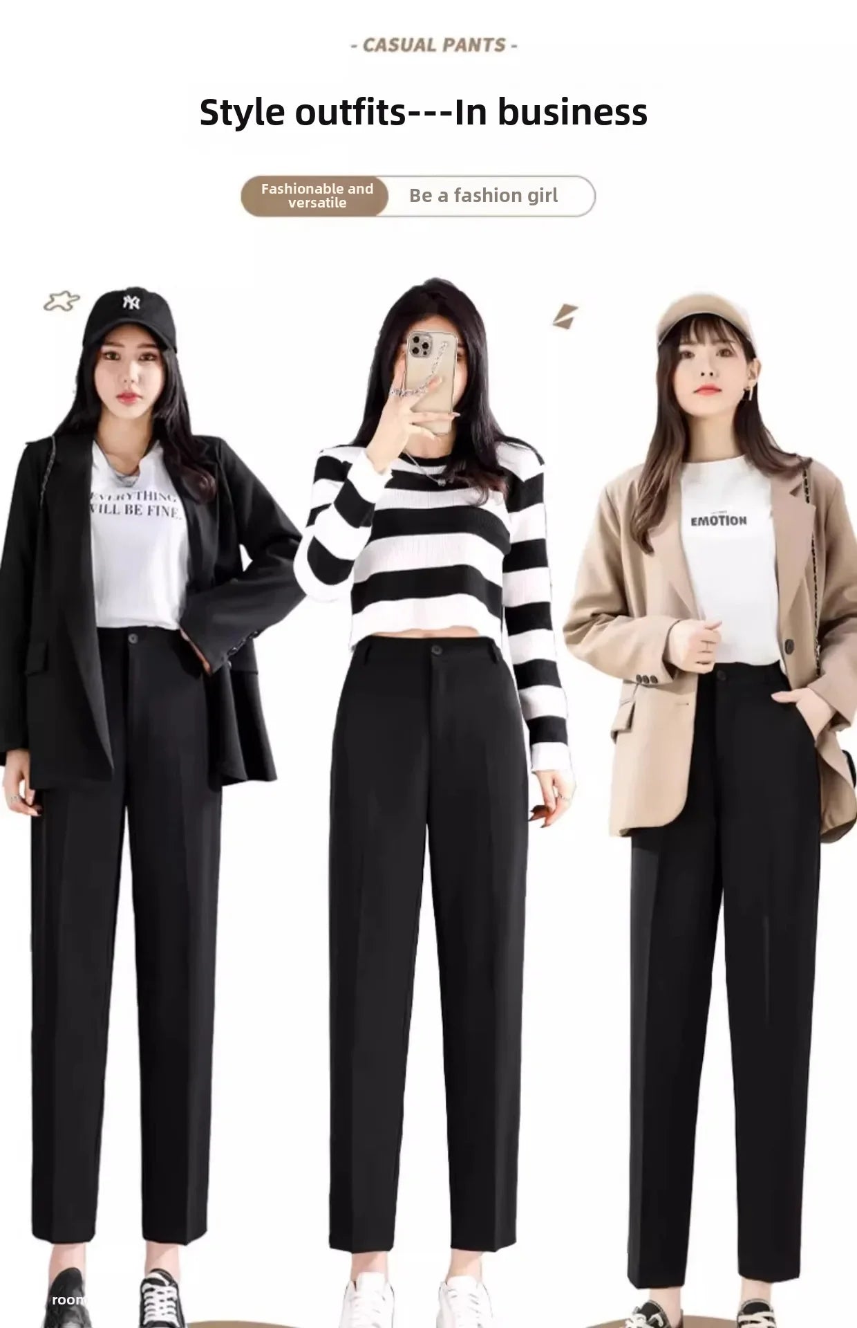 Casual High-waisted Slimming Straight-leg Pants Draped Spring Autumn Black Suit Pants For Women 2024