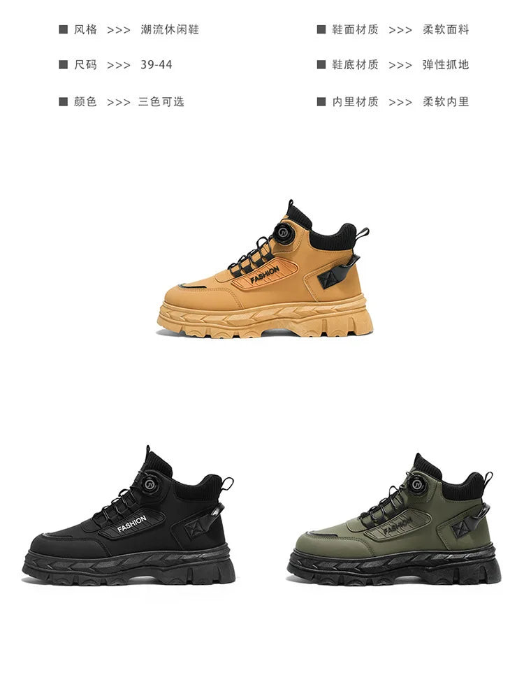 British Style Men's High Boots Fashion Outdoor Comfortable Work Boots Autumn Winter Mens Non-slip Wear-resistant Platform Boots